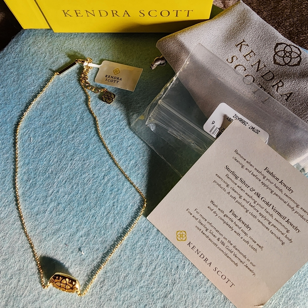 Kendra Scott Gold Necklace with Blush Pink Stone
